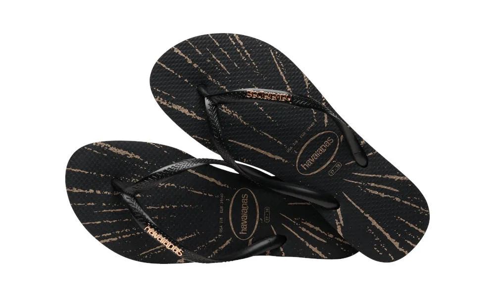 Havaianas Womens Slim Metallic Print Black Rose Gold Metallic