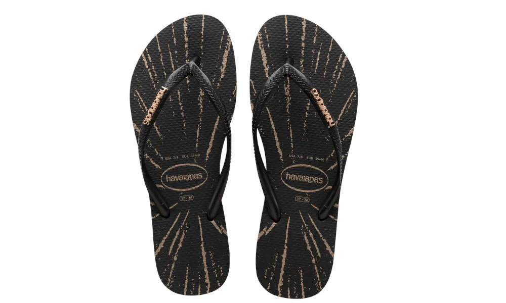 Havaianas Womens Slim Metallic Print Black Rose Gold Metallic