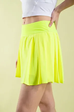 Highlight Yellow Stretch Woven Active Pleat Tennis Skorts