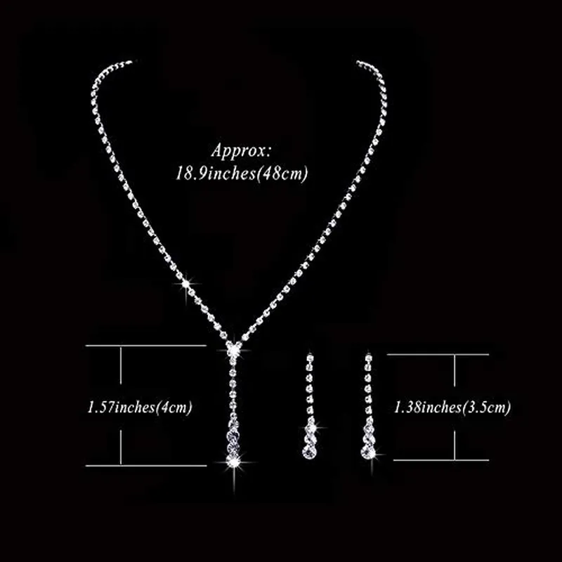 Jakawin Bride Silver Bridal Necklace Earrings Set Crystal Wedding Jewelry Set Rhinestone Choker Necklace for Women and Girls (Set of 3) (NK143-3)