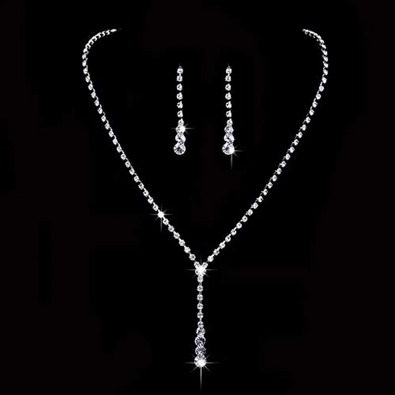 Jakawin Bride Silver Bridal Necklace Earrings Set Crystal Wedding Jewelry Set Rhinestone Choker Necklace for Women and Girls (Set of 3) (NK143-3)