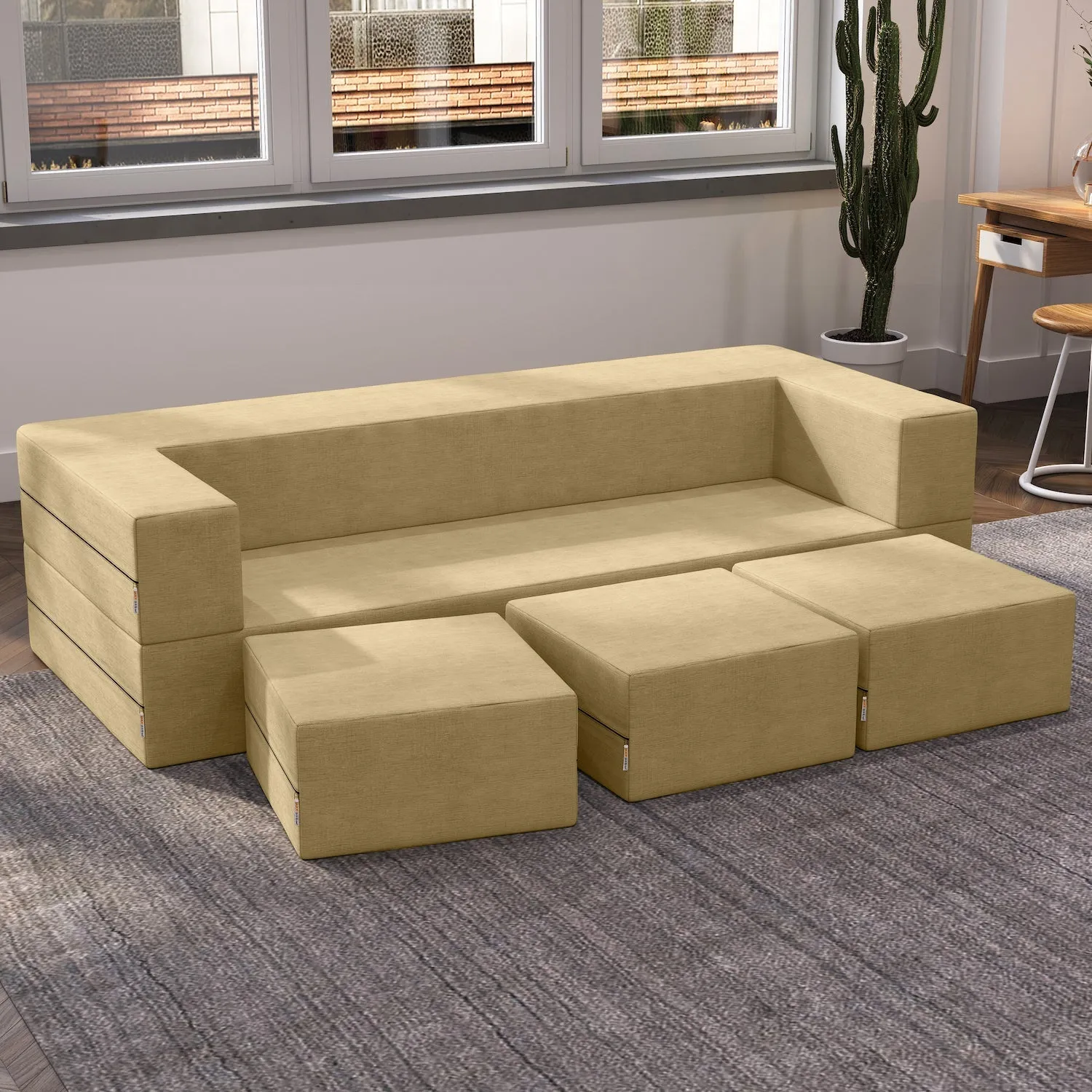 Jaxx Zipline California King Convertible Sleeper Sofa and Ottomans