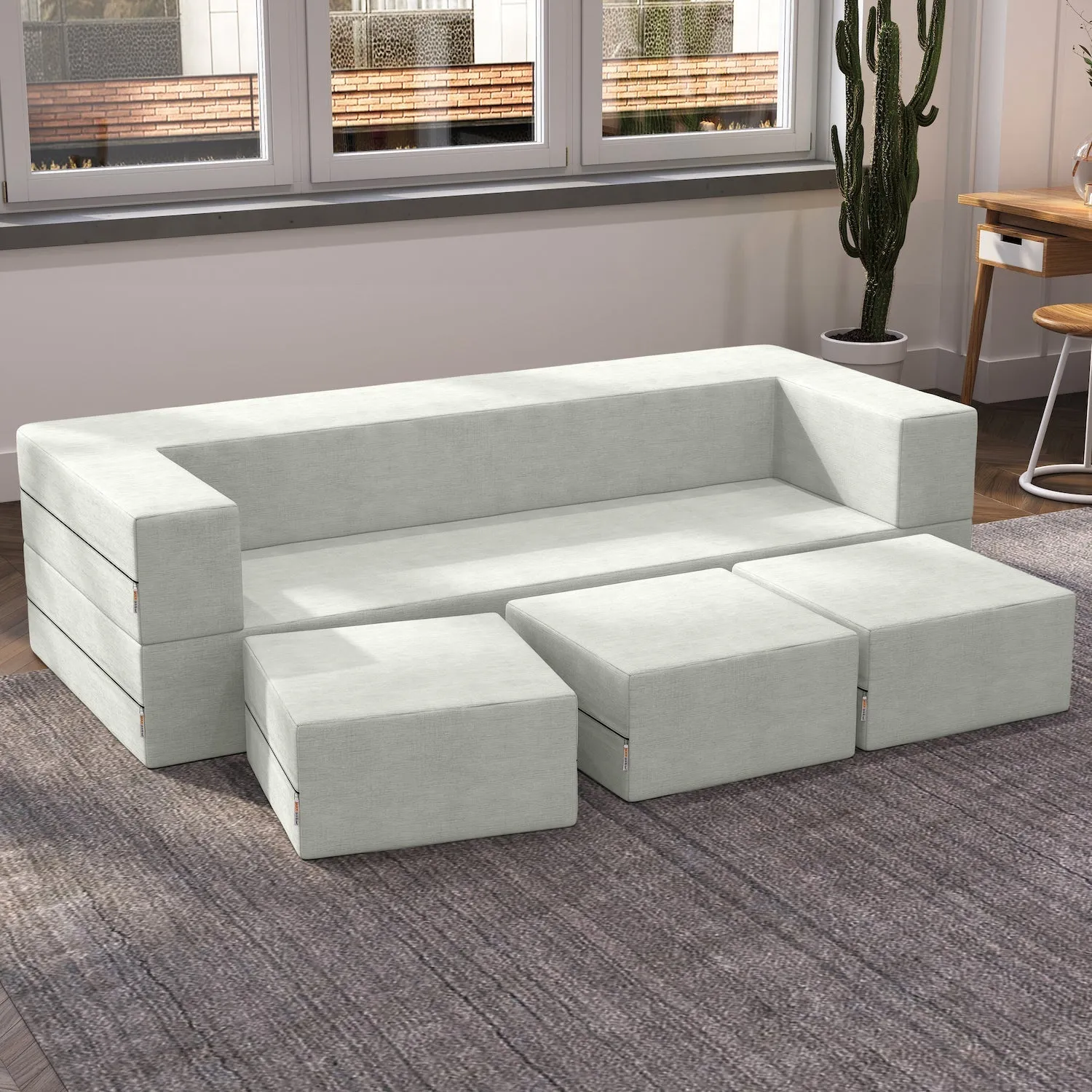 Jaxx Zipline California King Convertible Sleeper Sofa and Ottomans