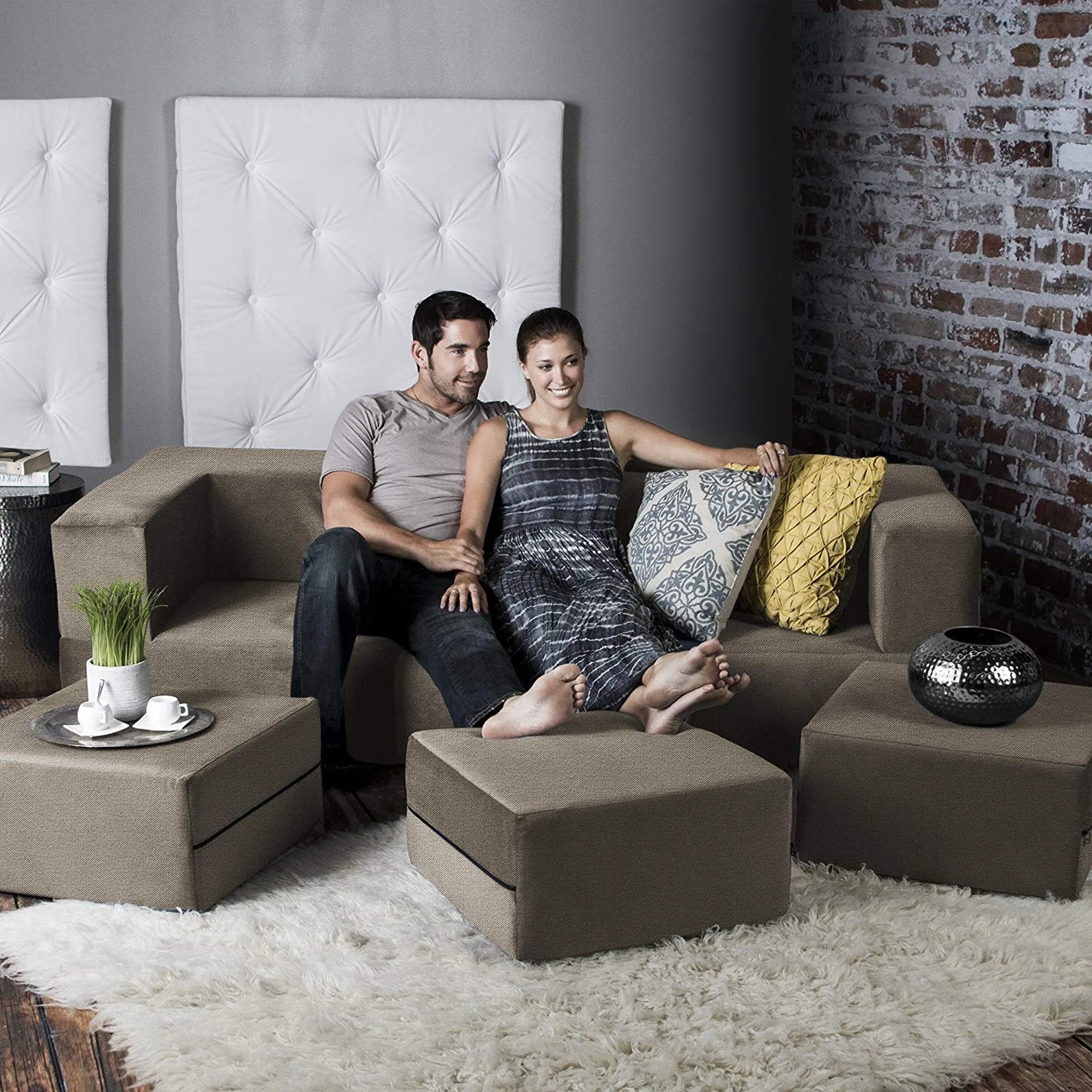 Jaxx Zipline California King Convertible Sleeper Sofa and Ottomans