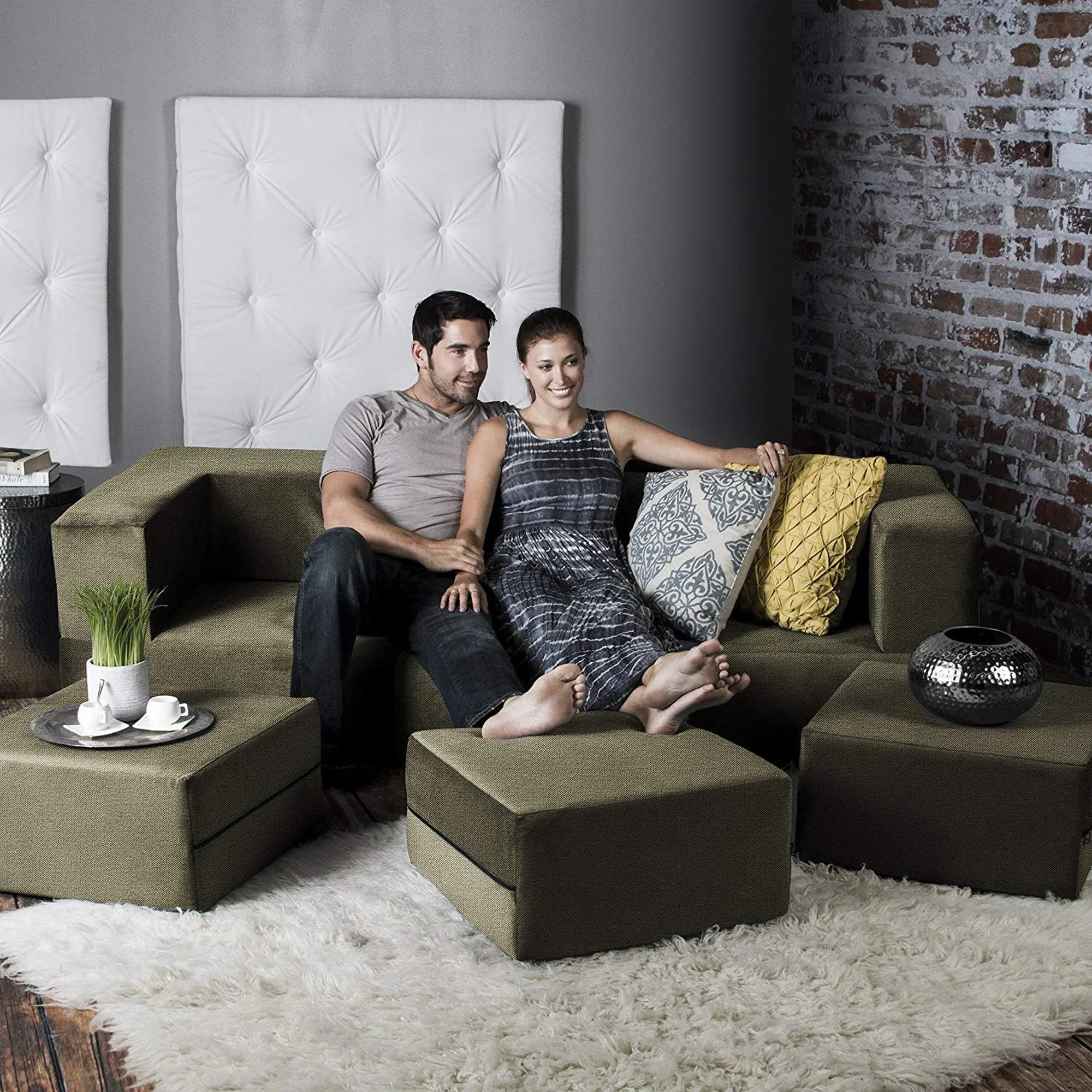 Jaxx Zipline California King Convertible Sleeper Sofa and Ottomans