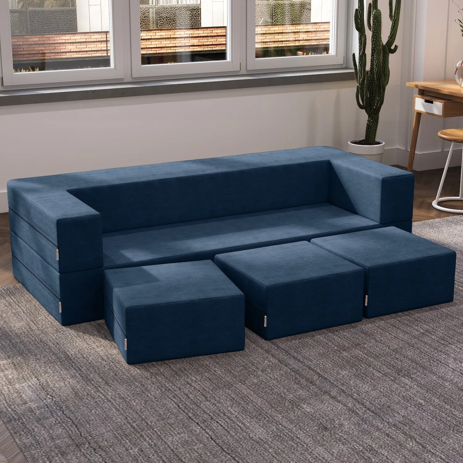 Jaxx Zipline California King Convertible Sleeper Sofa and Ottomans