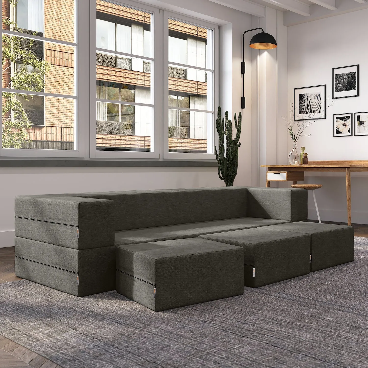 Jaxx Zipline California King Convertible Sleeper Sofa and Ottomans