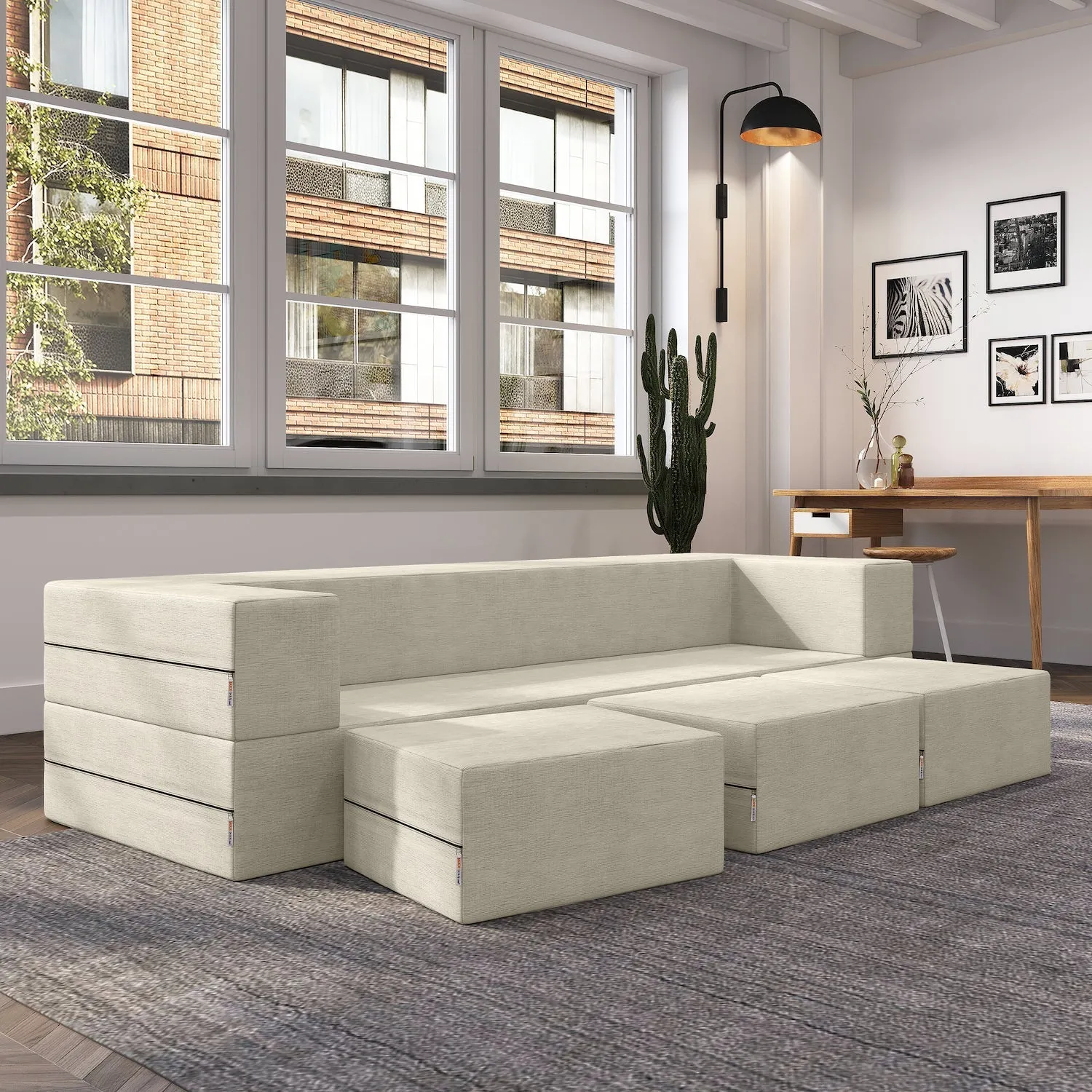 Jaxx Zipline California King Convertible Sleeper Sofa and Ottomans