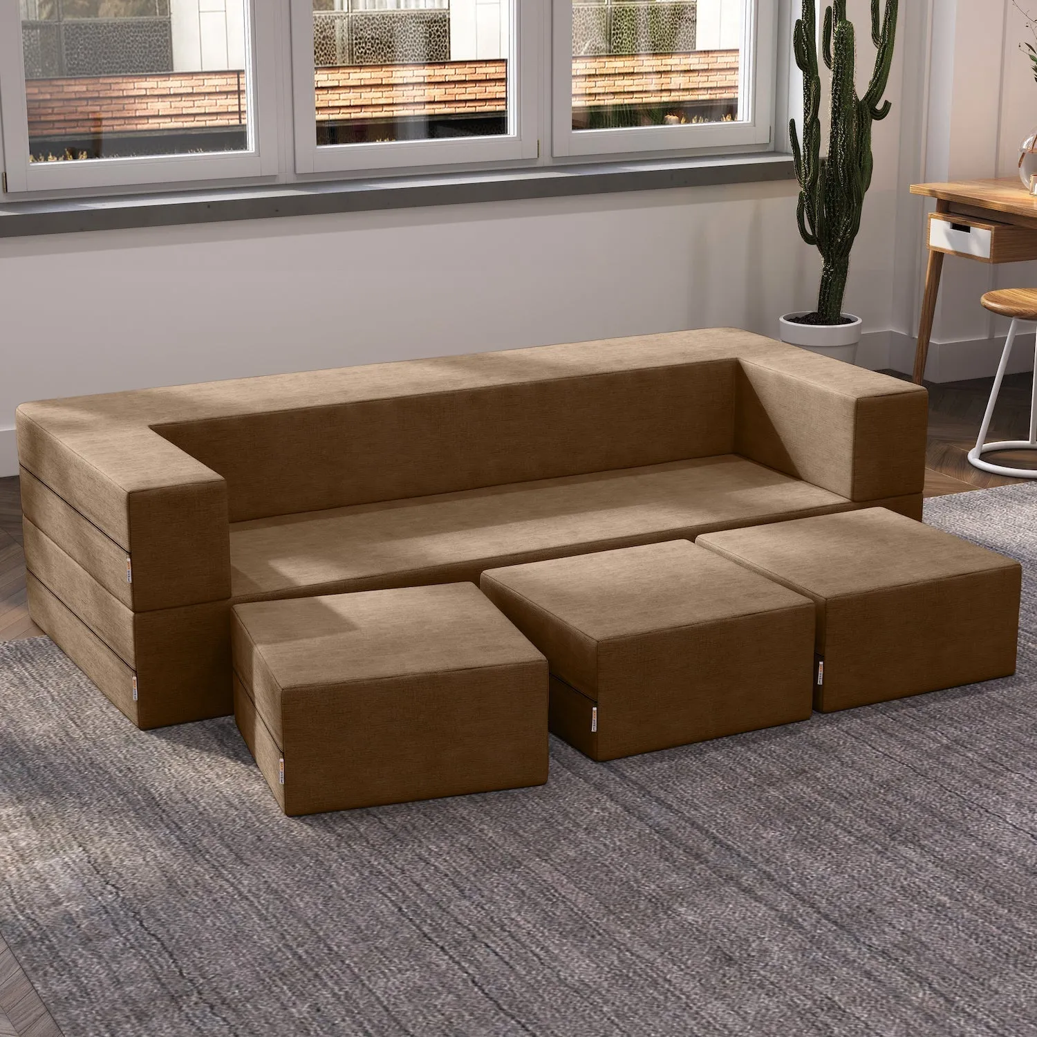 Jaxx Zipline California King Convertible Sleeper Sofa and Ottomans