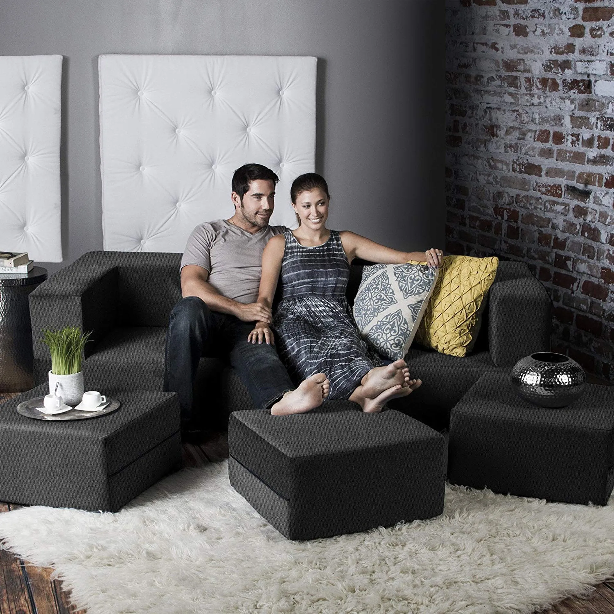 Jaxx Zipline California King Convertible Sleeper Sofa and Ottomans