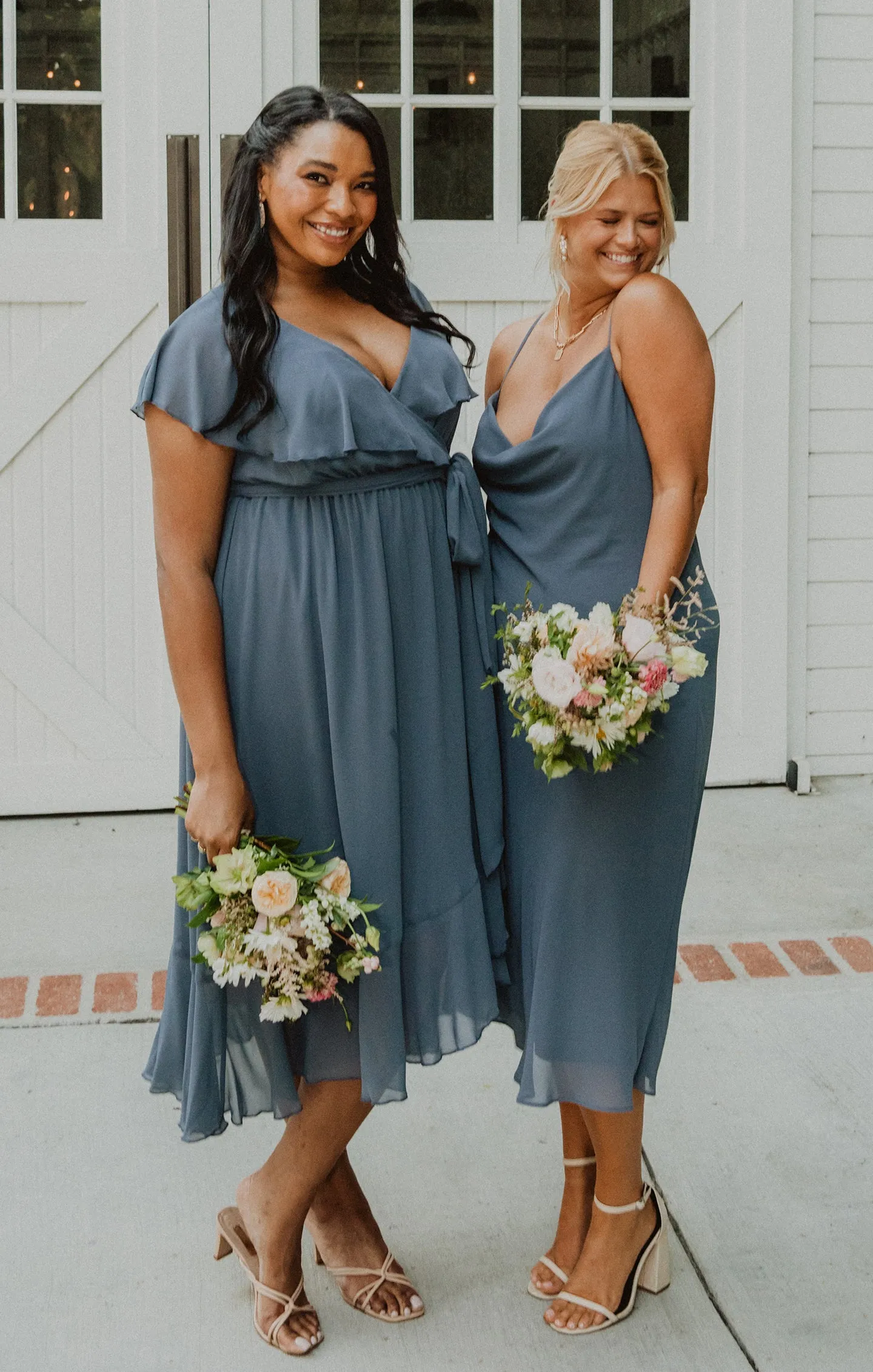 Jess Ruffle Midi Dress ~ Slate Blue Chiffon