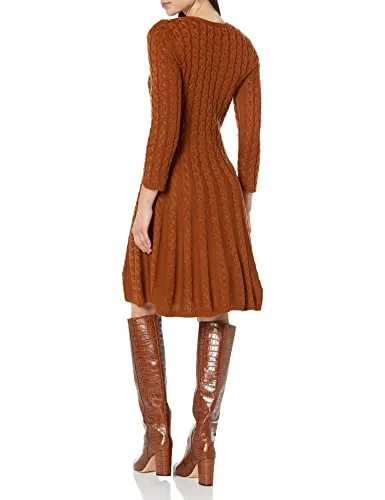 Jessica Howard Women's Fit & Flare Soft ¾ Sleeve Short Dress, Nutmeg, Small