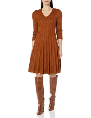 Jessica Howard Women's Fit & Flare Soft ¾ Sleeve Short Dress, Nutmeg, Small