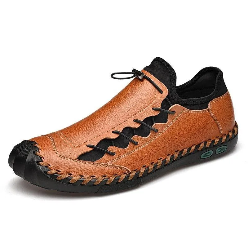 Kaegreel Men Hand Stitching Leather Non Slip Anti-collision Large Size Casual Shoes