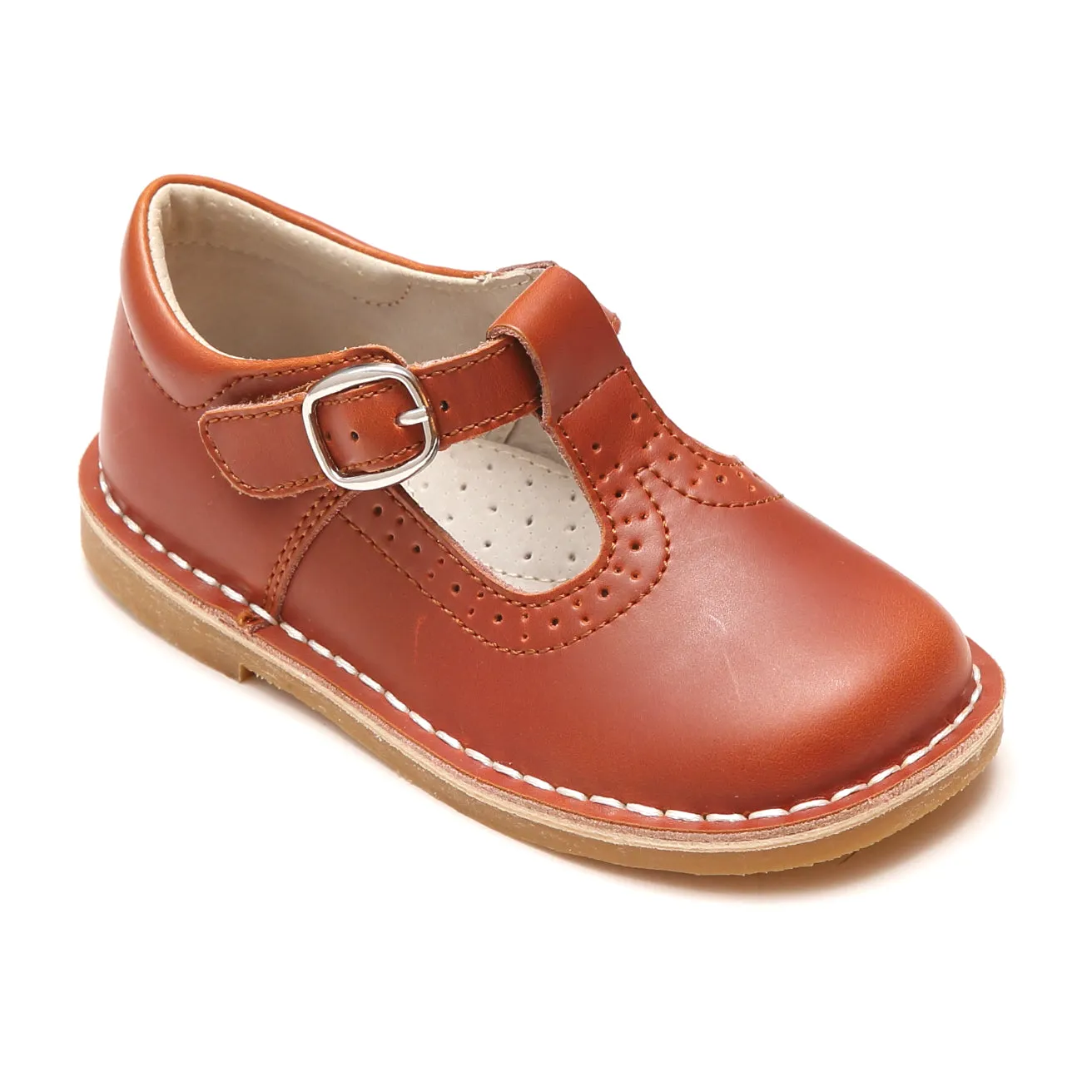 L'Amour Frances Perforated T-Strap School Leather Mary Janes