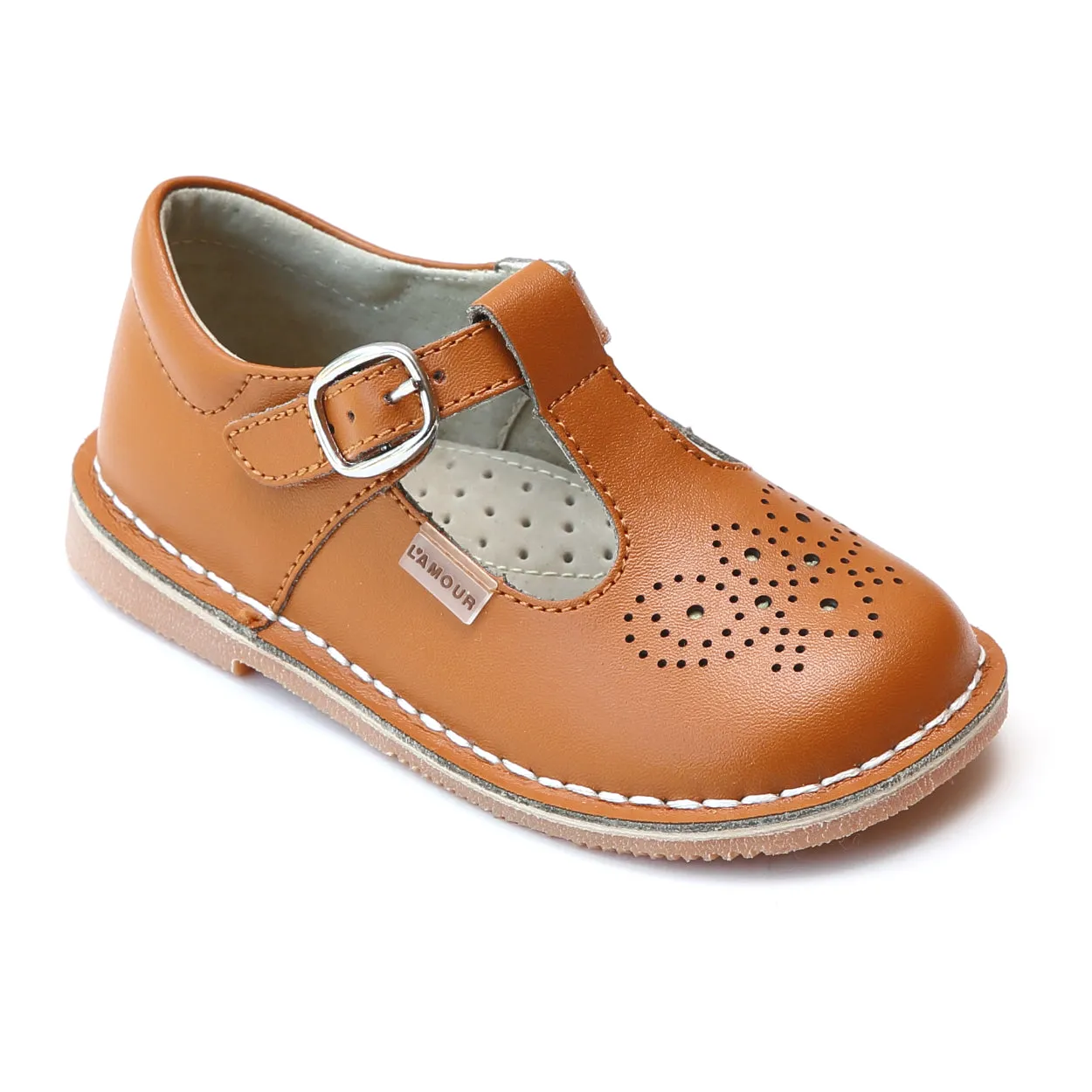 L'Amour Medallion T-Strap Leather Stitch Down Mary Janes