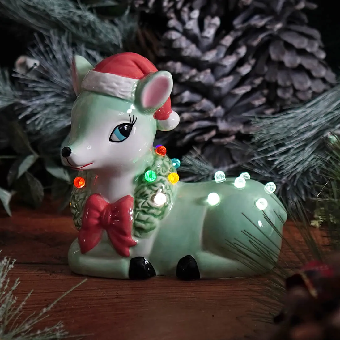 Lighted Green Ceramic Reindeer