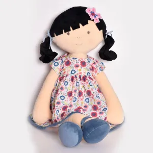 Lilac Display Doll Black Hair in Blue Floral Dress