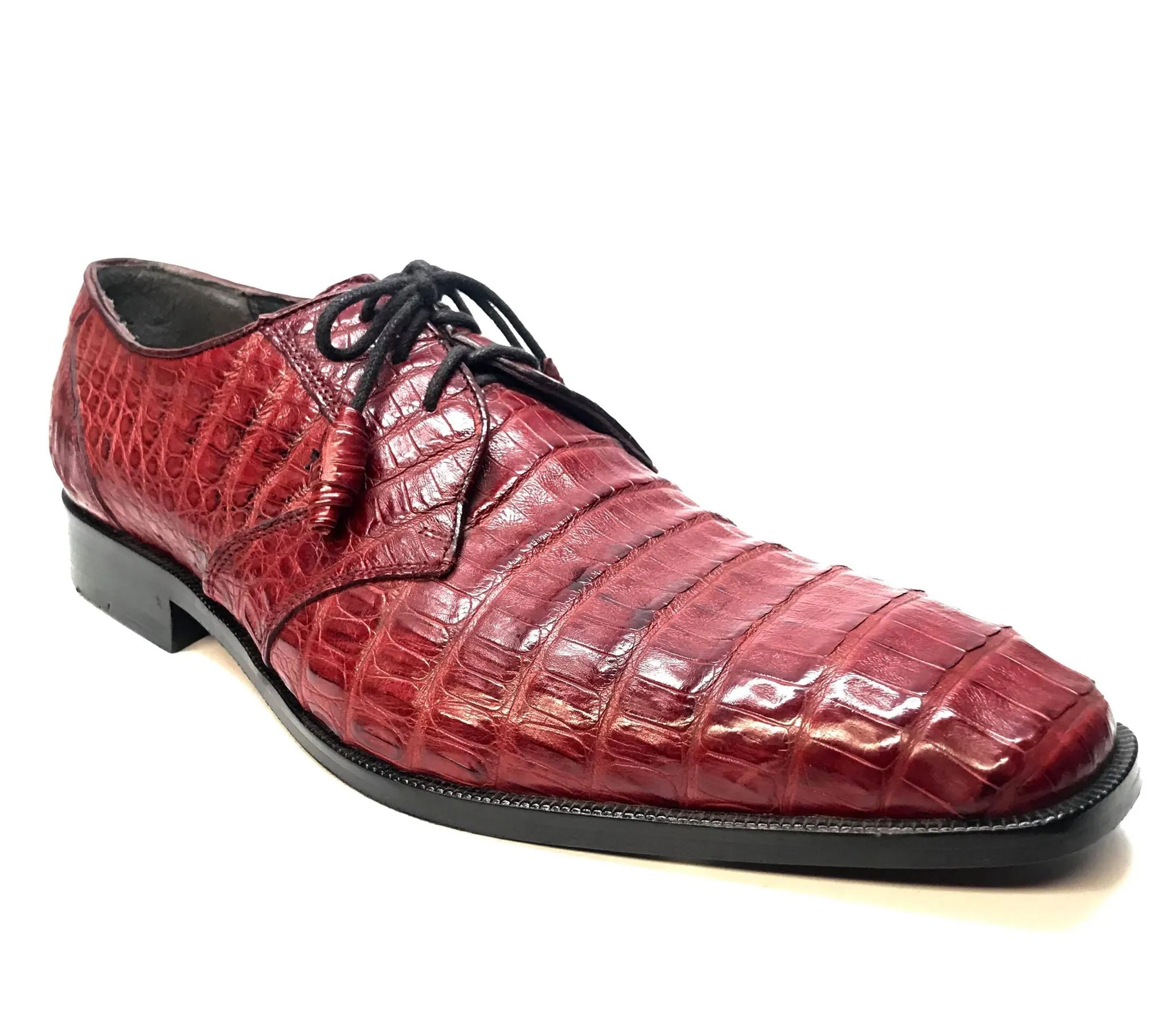 Los Altos Wine Burgundy All-Over Crocodile Lace Up Dress Shoes