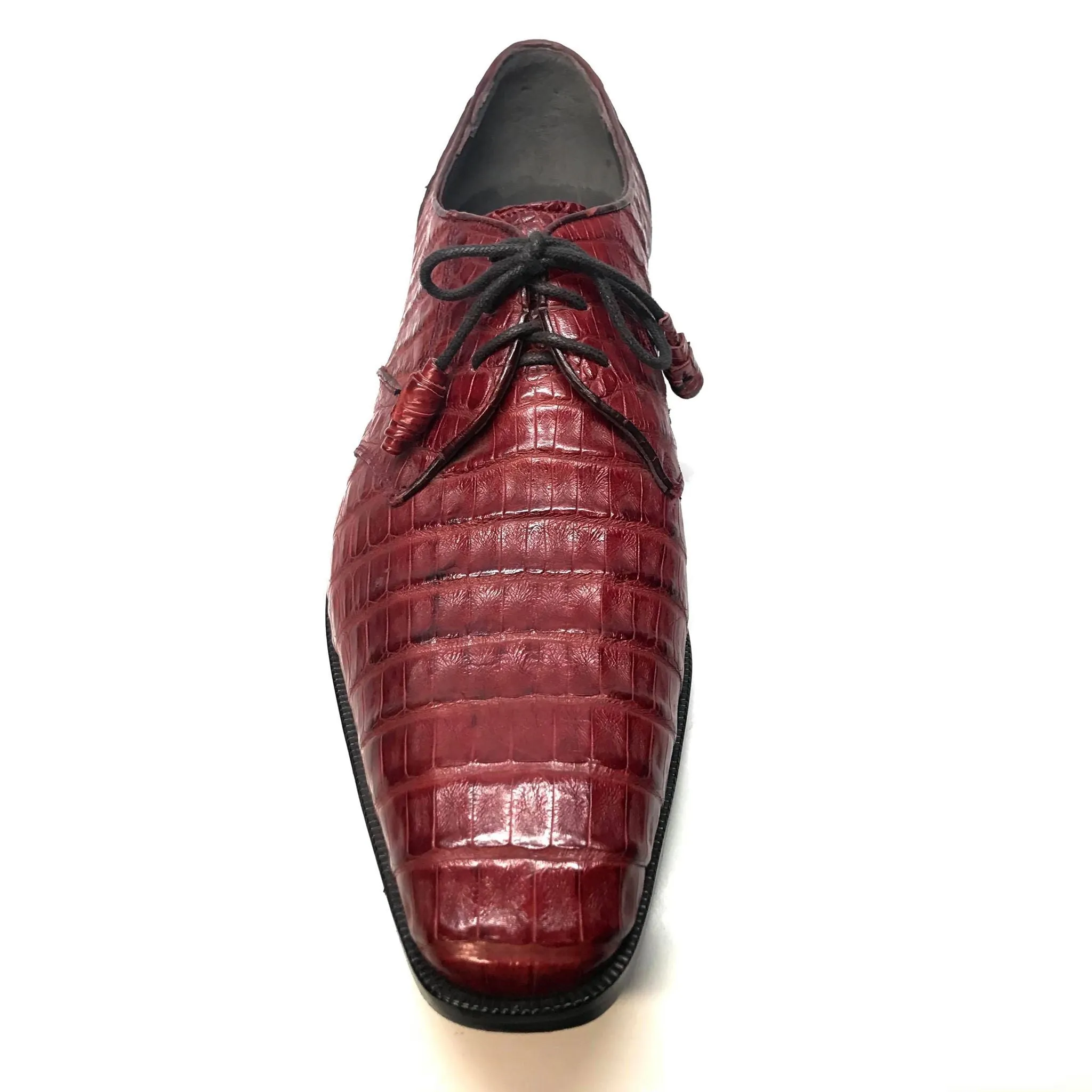 Los Altos Wine Burgundy All-Over Crocodile Lace Up Dress Shoes