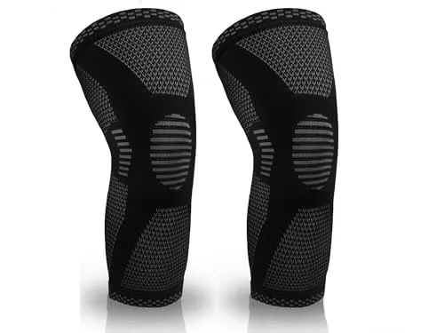 OBLIQ Sport Knee Cap Support Compression Sleeve for Running, Tennis, Football, Arthritis Pain Relief (1 Pair) (Black, Large(16.5-18 Inches))