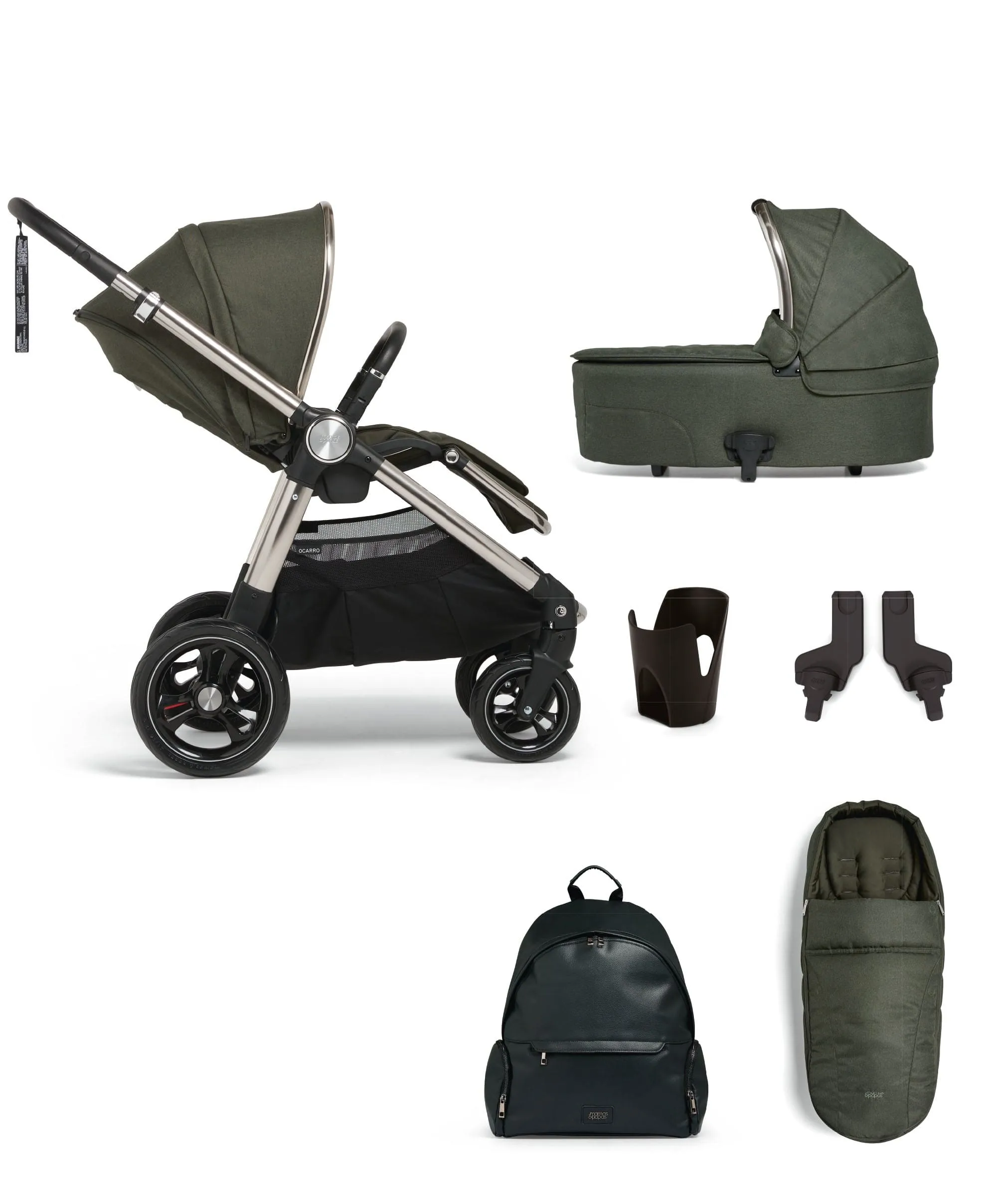 Ocarro Pushchair Essential Bundle with Carrycot (6 Pieces) Hunter Green