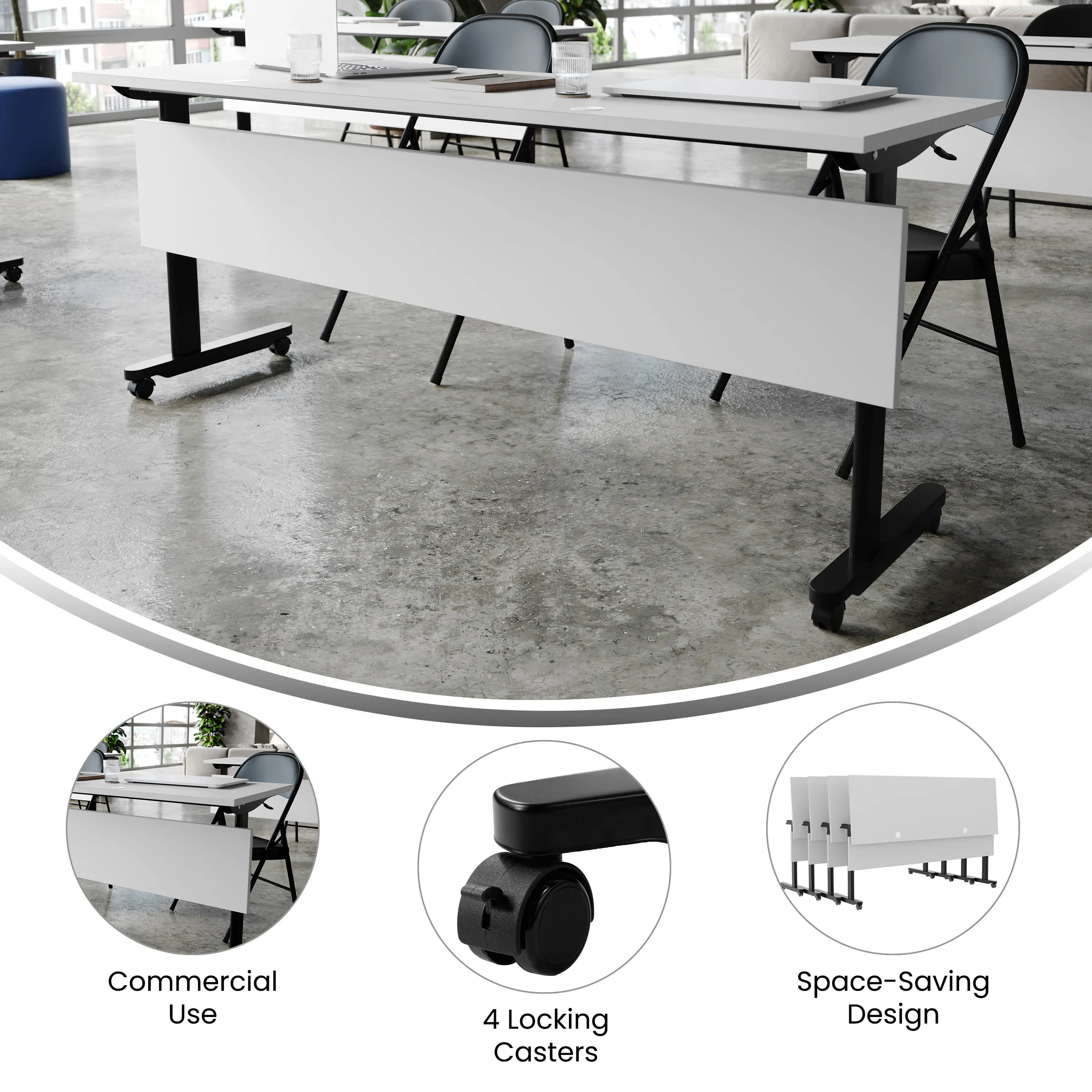 Palmer Commercial Grade Heavy-Duty Nesting Flip Training Table with T-Legs, Modesty Panel, Tabletop, and Frame