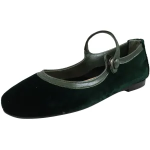 Papanatas by Eli 6534 Velvet Green Mary Janes Button Flats