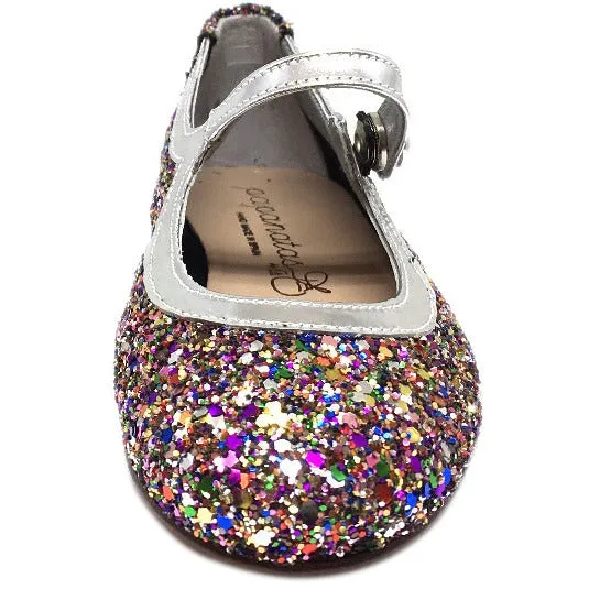 Papanatas by Eli Bright Silver Multi Glitter Mary Janes Button Flats