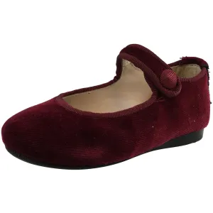 Papanatas by Eli Girl's Velvet Burgundy Classic Snap Buckle Mary Janes Flats