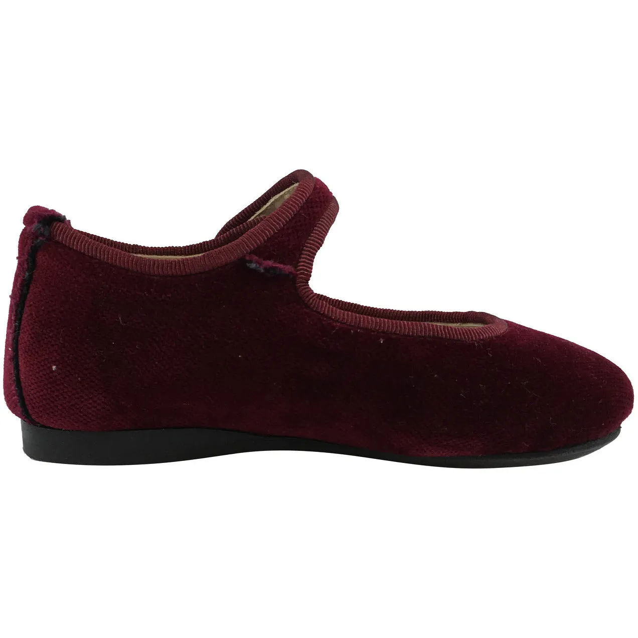 Papanatas by Eli Girl's Velvet Burgundy Classic Snap Buckle Mary Janes Flats