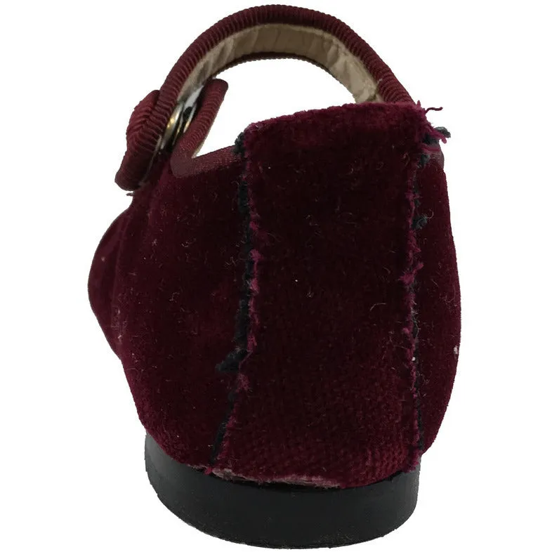 Papanatas by Eli Girl's Velvet Burgundy Classic Snap Buckle Mary Janes Flats