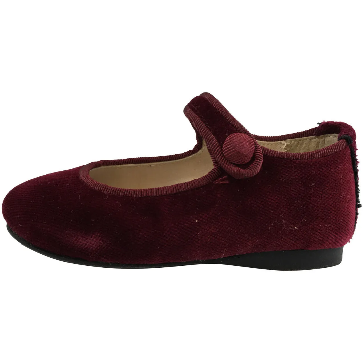 Papanatas by Eli Girl's Velvet Burgundy Classic Snap Buckle Mary Janes Flats