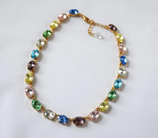 Pastel Crystal Harlequin Collet Necklace - Medium Oval