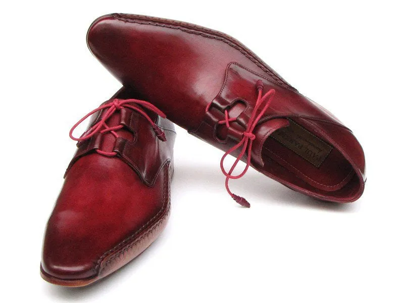 Paul Parkman Ghillie Lacing Side Handsewn Dress Shoes- Burgundy Leather Upper And Leather Sole