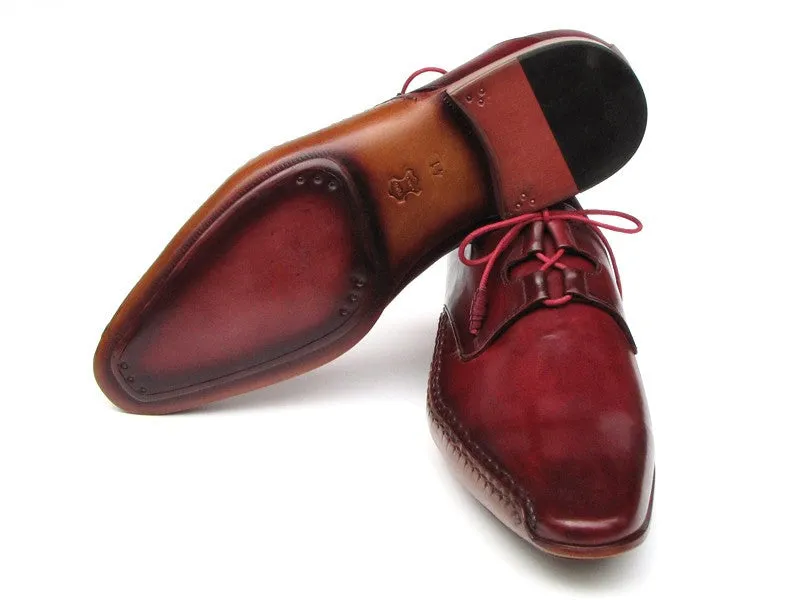 Paul Parkman Ghillie Lacing Side Handsewn Dress Shoes- Burgundy Leather Upper And Leather Sole