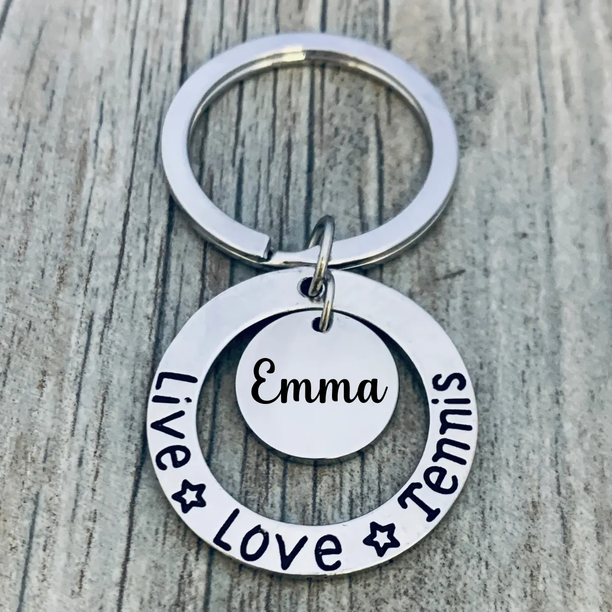 Personalized Engraved Live Love Tennis Charm Keychain