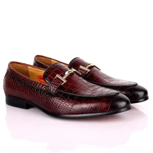 Prad Elegant Croc Leather Logo Designed Formal Shoe - Coffee