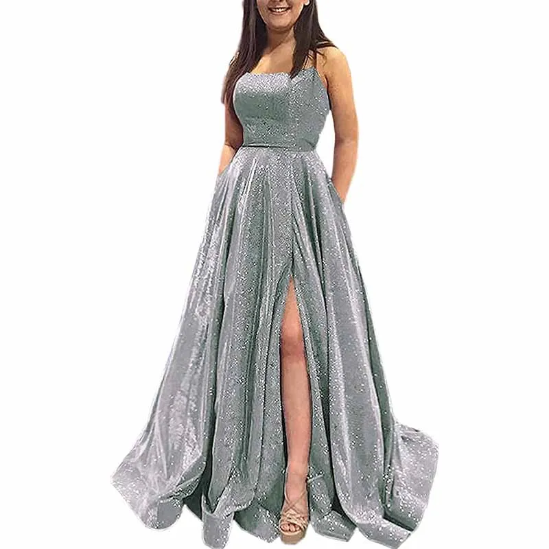 Prom Dresses Glitter Long A Line with Pockets Formal Evening Ball Gowns