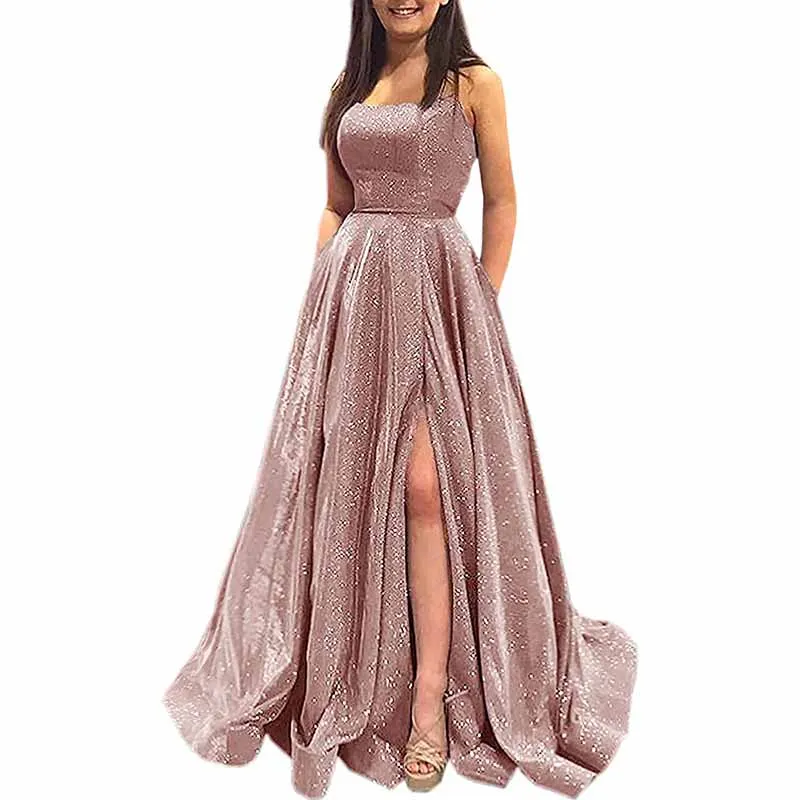 Prom Dresses Glitter Long A Line with Pockets Formal Evening Ball Gowns