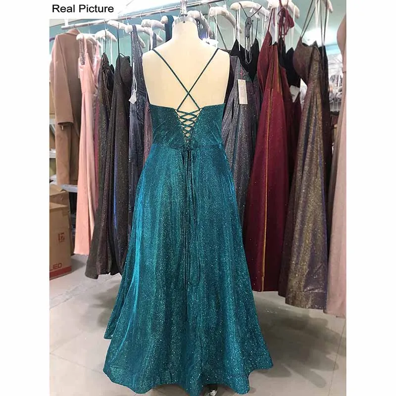 Prom Dresses Glitter Long A Line with Pockets Formal Evening Ball Gowns