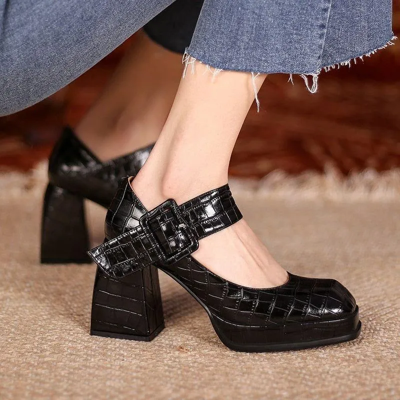 Pumps Women's Casual Shoes WCSHJS39 Leather Platforms Thick Heels