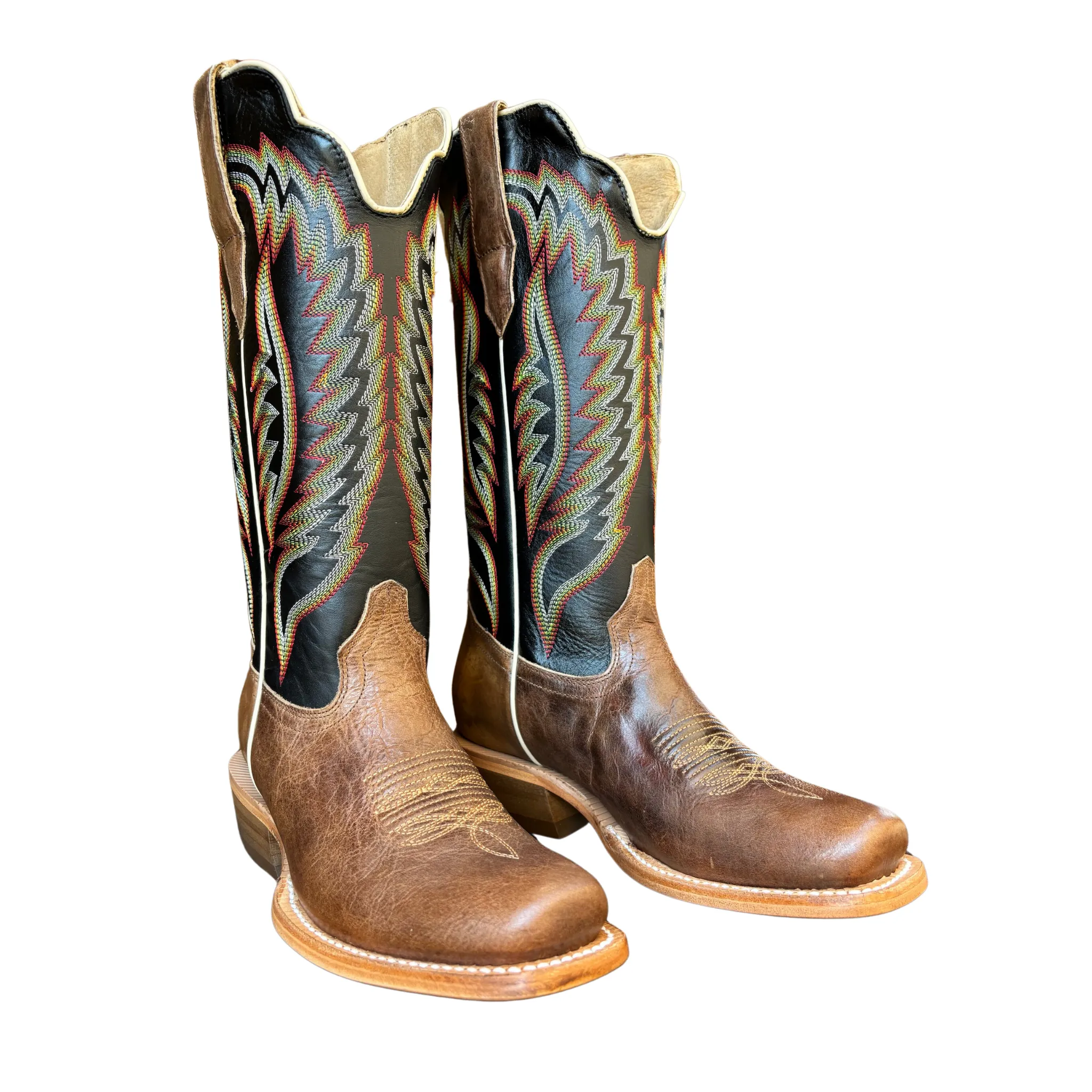 R. WATSON WOMEN'S BLACK COFFEE & SAND DUNE COWHIDE WESTERN BOOT - WRL0005-1