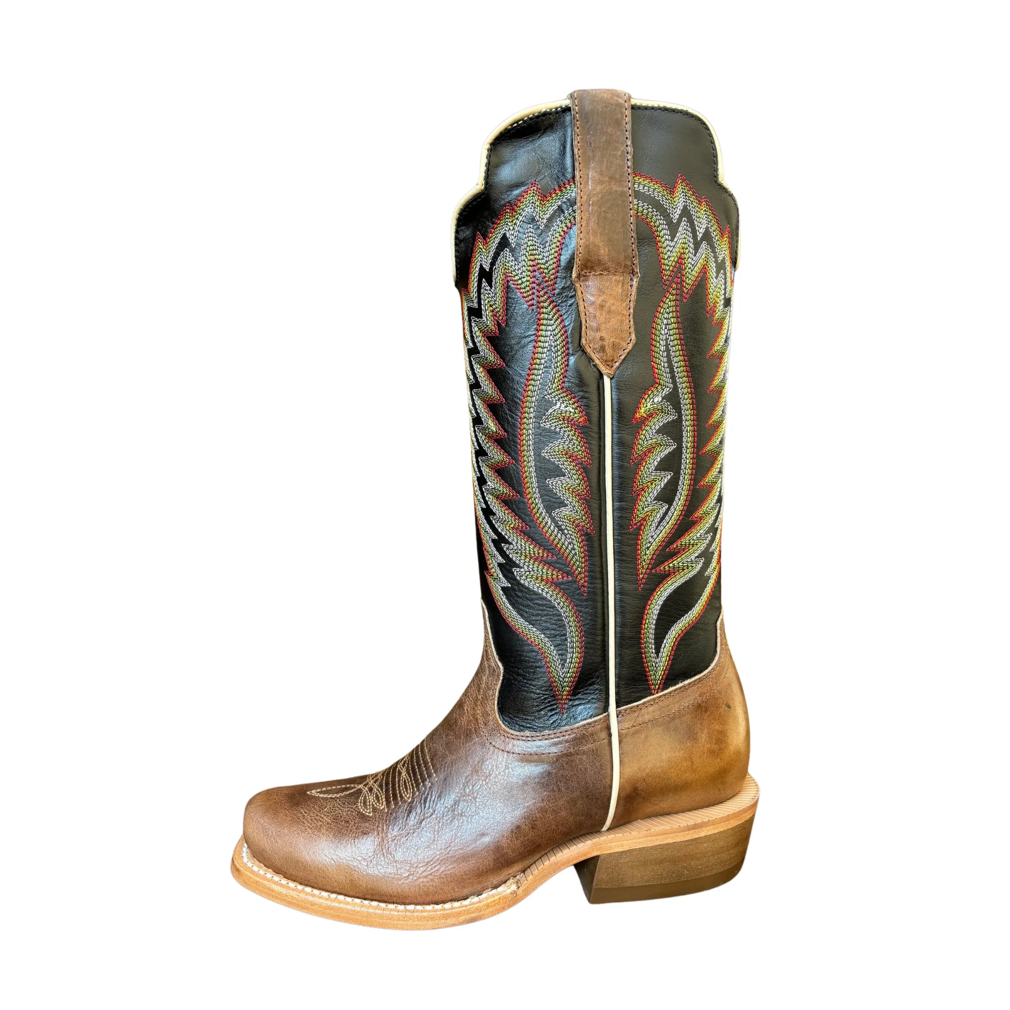 R. WATSON WOMEN'S BLACK COFFEE & SAND DUNE COWHIDE WESTERN BOOT - WRL0005-1