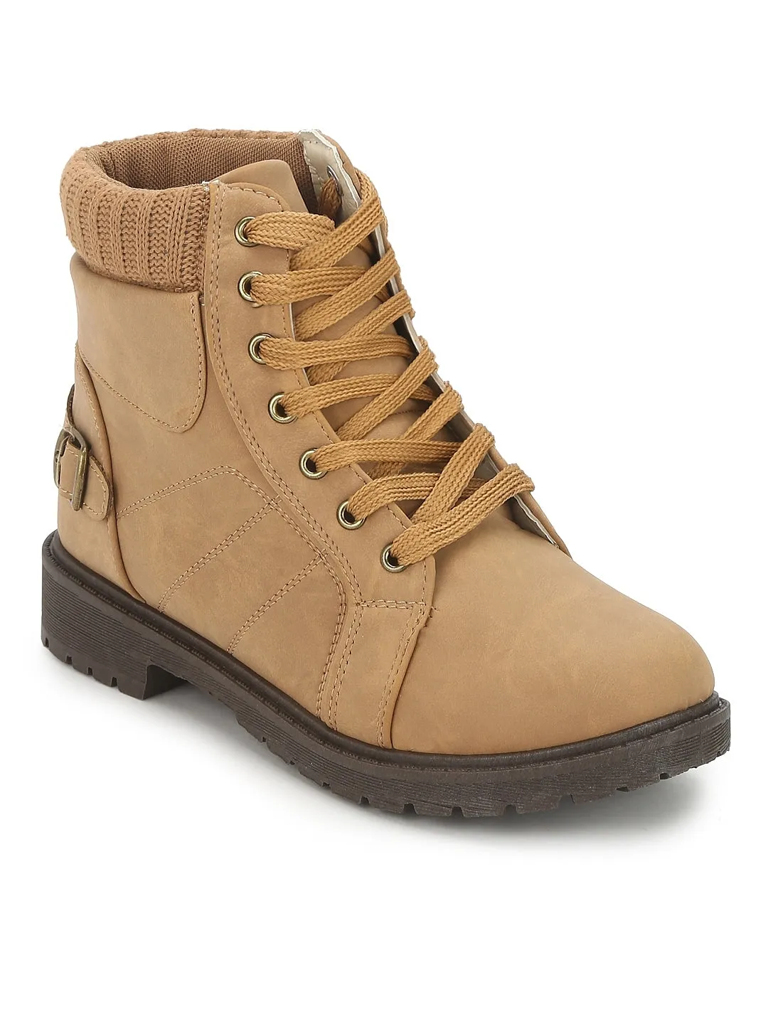 Tan Nubuck Lace-Up Ankle Boots