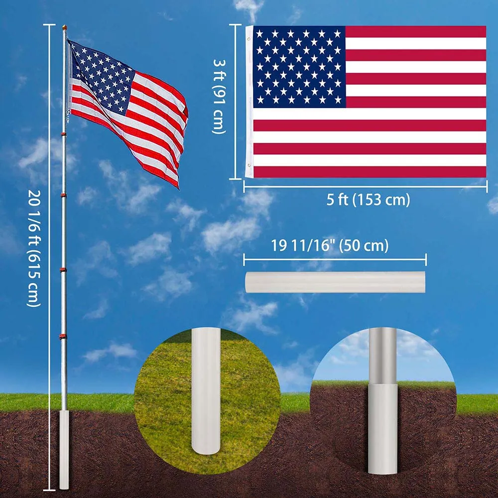 TheLAShop 20ft Telescoping Flagpole Kit with Ball Finial