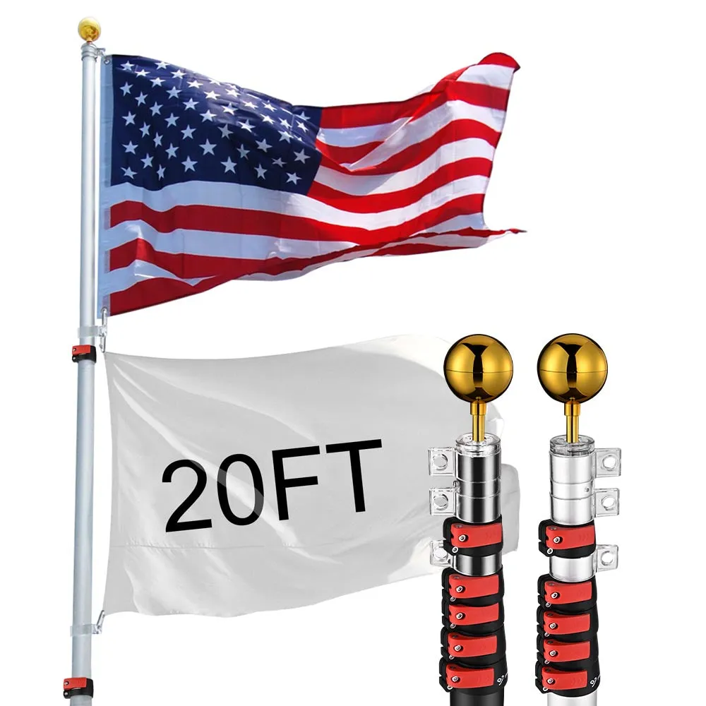 TheLAShop 20ft Telescoping Flagpole Kit with Ball Finial