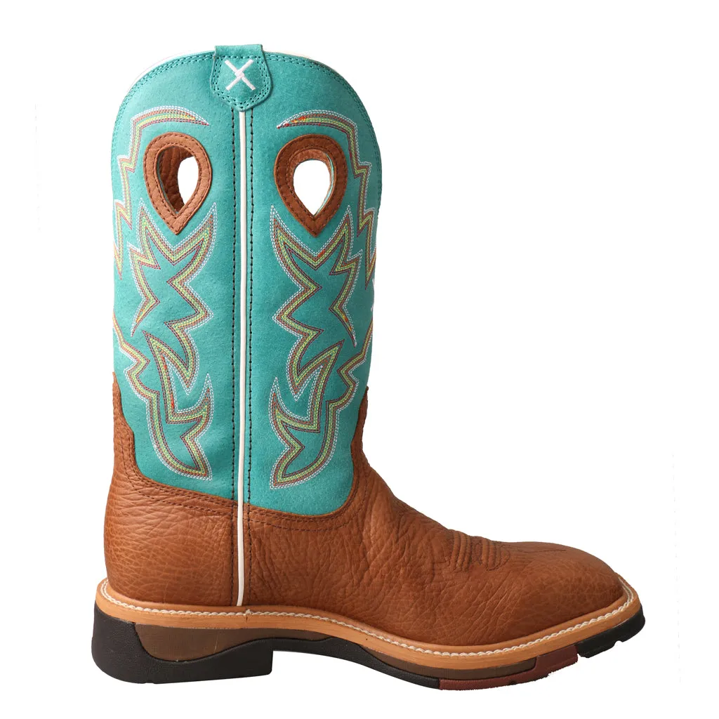 'Twisted X' Men's 12" Lite Cowboy EH Steel Toe - Cognac / Turquoise