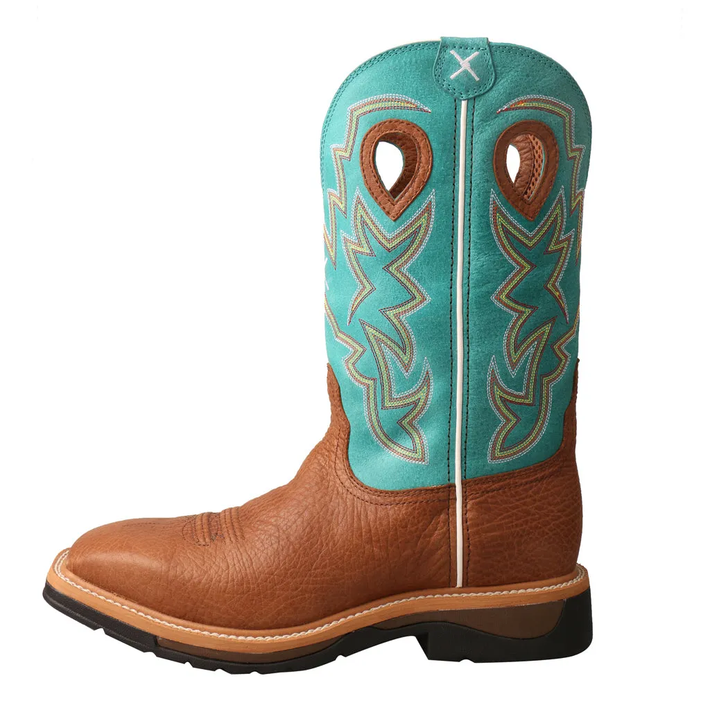 'Twisted X' Men's 12" Lite Cowboy EH Steel Toe - Cognac / Turquoise