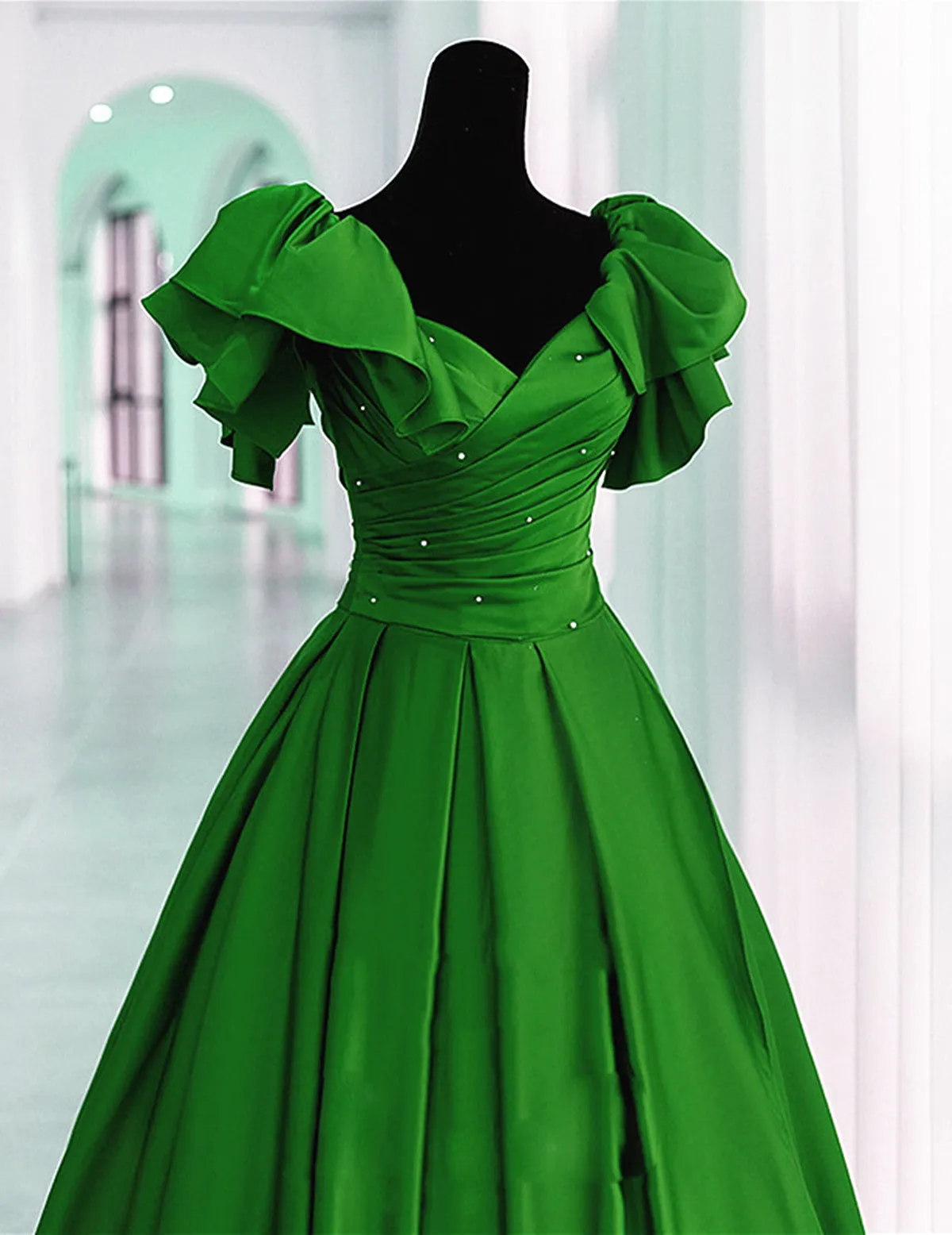 Uniwim Green Satin Off Shoulder Long Party Dress, A-line Green Prom Dress Evening Dress